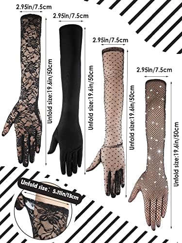 _ 4 para ženskih dugih satenskih rukavica za prste dužine lakta, cvjetne rukavice za ples za vjenčanje, ženske rukavice od