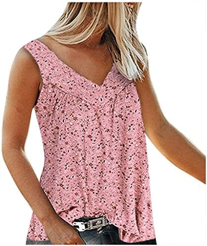 Ženski ljetni tenk vrhovi bez rukava cvjetni print v vratna tunična bluza casual labave košulje lagane protočne majice majice