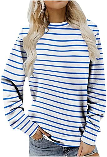 Ležerne prugaste dukseve za žene trendovske košulje dugih rukava tunika vrh za gamaše jeseni predimenzionirane majice majice