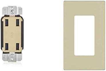 Leviton USB4P-I 4,2-AMP VELIKA BEZ 4-PORT USB punjača, bjelokosti s zidnim pločama bez vijaka, 2-pack