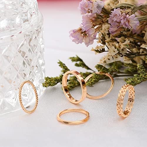 14k zlatni prstenovi, Ženski prstenovi za slaganje, srebrni prstenovi za Tinejdžerke, tanki set prstena od ružičastog zlata,