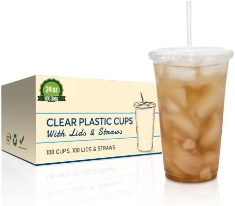 Prozirne plastične čaše za jednokratnu upotrebu s ravnim poklopcima i slamkama / ledena kava | čaj s mjehurićima | smoothie