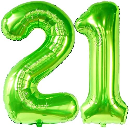 Veliki, svijetlo zeleni broj 21 balon - 40 inčni | Mylar Green 21 broj balona, ​​21. rođendan ukrasi za muškarce | Broj 21