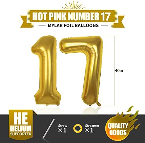 Veliko zlato 17 brojevi balona 40 inča, folija 17 ili 71 rođendanski baloni za 17. rođendan ukrasi za dječake zlato broj