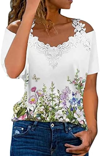 Bluza kratkih rukava s ramena za tinejdžerice bluza od divljeg cvijeća majice s dubokim izrezom čipkasta bluza za marendu
