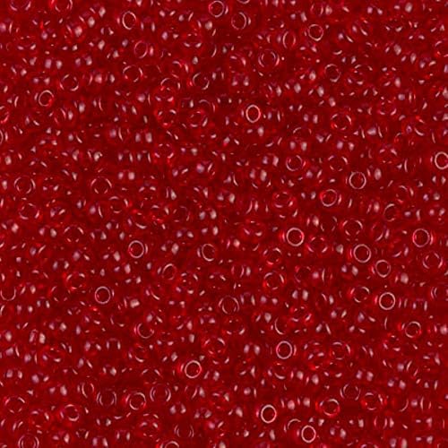 Crvene prozirne japanske okrugle perle od rocaille stakla Mijuki 11/0 približno 23 grama u cijevi od 5 inča