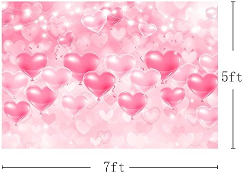 Mehofond 7x5ft Pink Hearts Baloon Baloon Fotografija pozadina ranih 2000 -ih Romantično Valentinovo pozadina Valentine Party