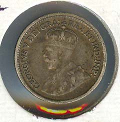 Kanadski srebrni novčić kovan 1913. pet centi kralj George v km22