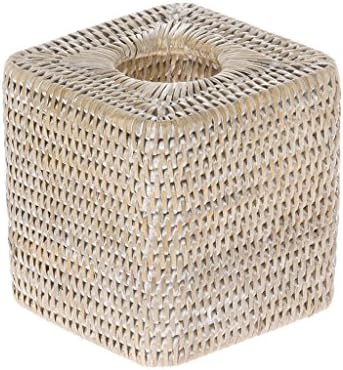 Kouboo 1030056 La Jolla Rattan kvadratni poklopac kutije za tkivo, 5,5 x 5,5 x 5,75 , bijelo pranje