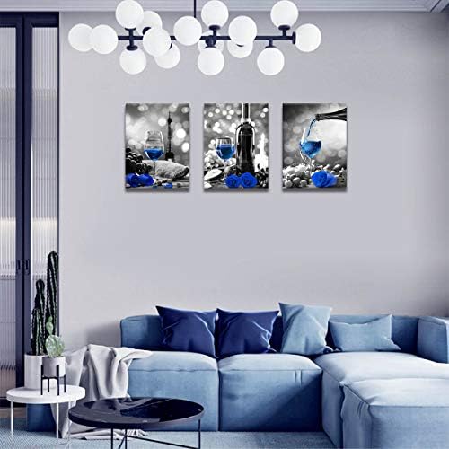 Vinski dekor kuhinja platno umjetničko plavo vino ruža umjetnička djela za kućne zidove crno -bijelo s plavim vinskim slikanjem