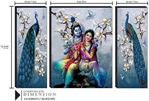 BBRATS SET od 3 Radha Krishna s par pauna UV teksturirani dom ukrasni predmet samo ljepljivo slikanje 18 inča x 12 inča -