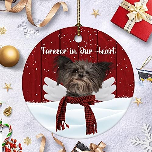 Personalizirani porculanski ukras zauvijek u našem srcu božićni pas s krilima. Usjedi citiranje obitelji obiteljska kuća
