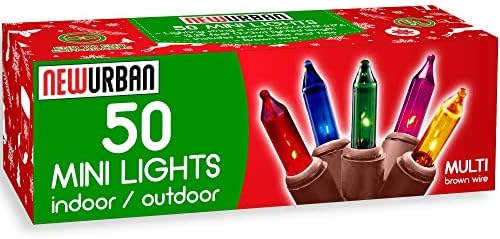 50 božićnih mini svjetla set - 12,3 ft / 3,7 m - 120V - višebojne žarulje - Smeđa žica - Kraj do kraja - Svjetla za dekor