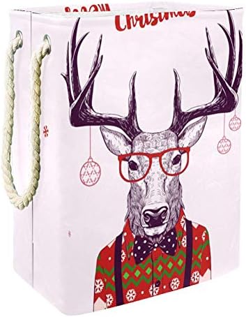 Otmjena Božićna čestitka za jelene štrebere hipstera 300pc Oksford PVC vodootporna košara za odjeću velika košara za rublje