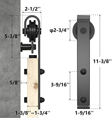 Winsoon 5ft Antikni dvostruko klizni hardver za staja za vrata Roller Roller Track Kit Black, 4-18ft za odabir