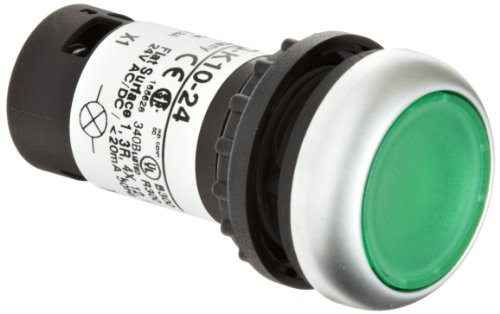 Eaton C22-DL-G-K10-24 prekidač gumbuttona, osvijetljen, ugrađen u ispiranje, momentalni rad, zelena LED boja, srebrna boja