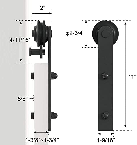 Winsoon 11ft crni ravni dizajn kliznog valjka staja s jednim drvenim vratima hardver ormar za ormar s kvadratnim 12 ručke