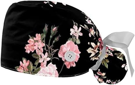 2pcs Radne kape s gumbima umjetnički cvjetovi Tekstura ženska kirurška sestra dugačka kosa šešir