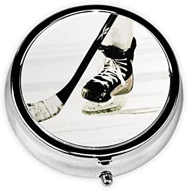 Kutija za tablete uzorka za hokej na ledu, metalna kutija s okruglim tabletama, kutija s tri odjeljka, jednostavan za nošenje