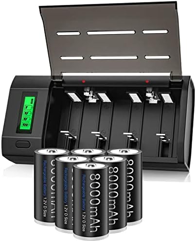 PALOWEXTRA Premium punjiva D ćelijske baterije s punjačem, 6 pakiranja 1,2 V nimh d veličine baterije s univerzalnim punjačem