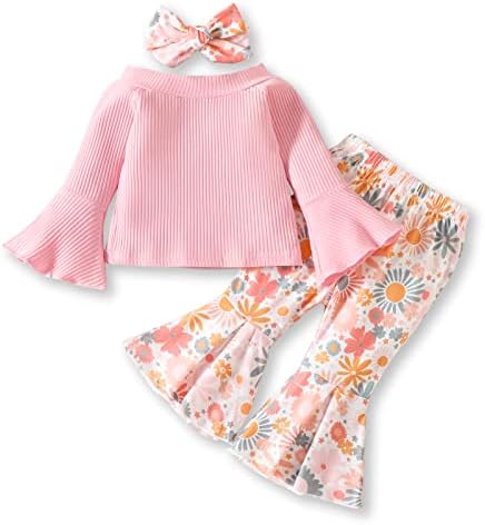 Aikeidy Toddler Odjeća za djevojčice dojenčad Baby Fleed Top + Bell Donga hlače + traka za glavu 3 PCS Outfits Set 6m-5T