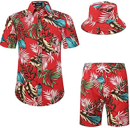 Muška havajska košulja od 2 komada i kratki Kompleti odjeće za odmor, ležerna odijela za plažu s cvjetnim printom na kopčanje