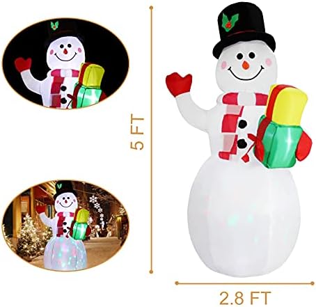 SDEDOW 5ft božićni snjegović na napuhavanje vanjskih dekorata Upunite snjegović na napuhavanje rotirajućih ugrađenih LED