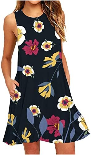 Boho haljina za žene 2023 Ljetni klasični cvjetni cvjetni posada za vrat bez rukava casual labave haljine za zabavu na plaži