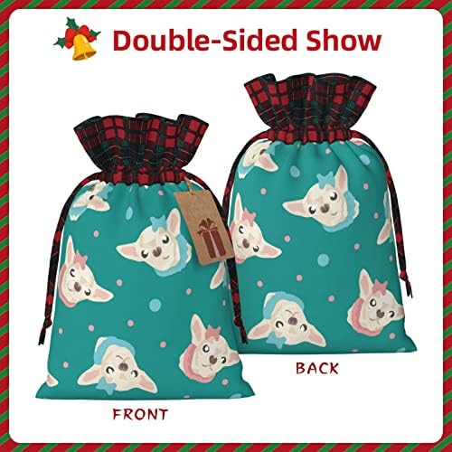 Božićne poklon vrećice Na vezanje s mašnom-Chihuahua-Pas Buffalo Karirana torba Na vezanje torbe za zabave