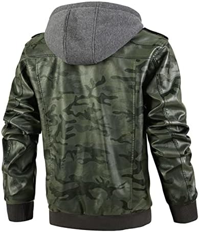 MAIYIFU-GJ muška camo faux kožna jakna zima topla moto jakna s uklonjivim kapuljača PU motociklističke jakne nadmašene