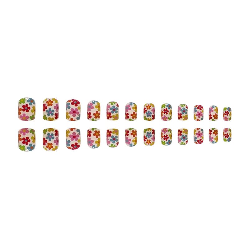 24pcs kratka ovalna preša za nokte francuski vrh umjetni lažni nokti s ljepilom raznobojno cvijeće proljetni ljetni bademi