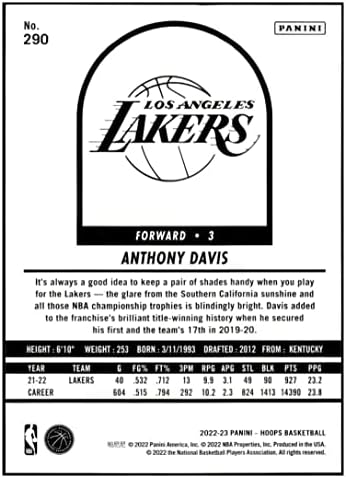 Anthony Davis 2022-23 Panini NBA Hoops Zima 290 NM+ -MT+ NBA košarkaških lakersa