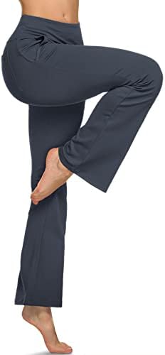 TSLA Womens Bootcut joga hlače s džepovima, kontrola trbuha visoki struk bootleg joga hlače, 4 -smjer