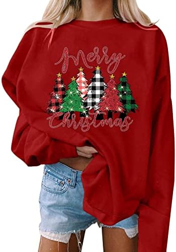 Ženske božićne dukseve prevelike vrhove na poticaju smiješni jeleni kabed božićni tiskani praznični pulover majice