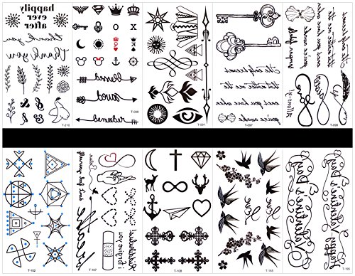 GGSELL GGSELL 10PCS TATTOO SWALLOAT privremene tetovaže u jednim paketima, uključujući totemske dizajne, englesku riječ,