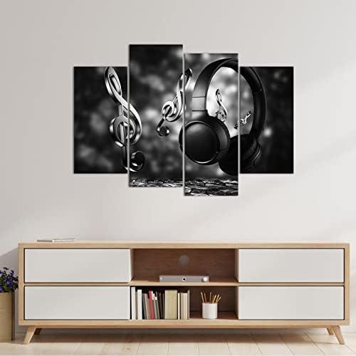 Lyerarrk 4 ploče bežične slušalice platno zidna umjetnost crno -bijele note slike slikaju hd slušalice Photo plakate za modernu