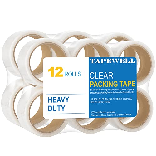 Tapewell traka za dostavu - 12 valjaka punjenja trake za pakiranje - napravljeno s gumenim ljepilom -1,88 inča širok - 54,6