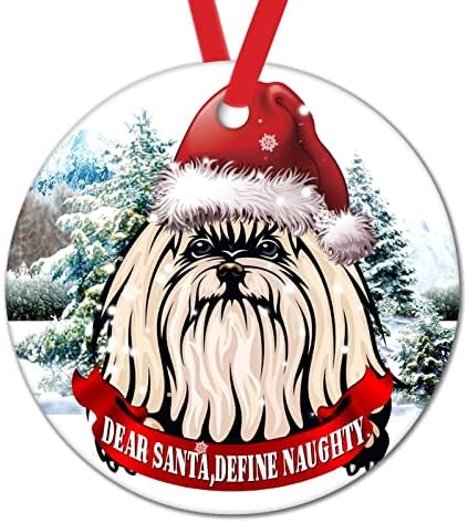Pas božićni ukrasi Pas s kaputima Djeda Mraza u snijegu, okrugla keramički božićni ukras dragi Djed Mraz definiraju nestašni