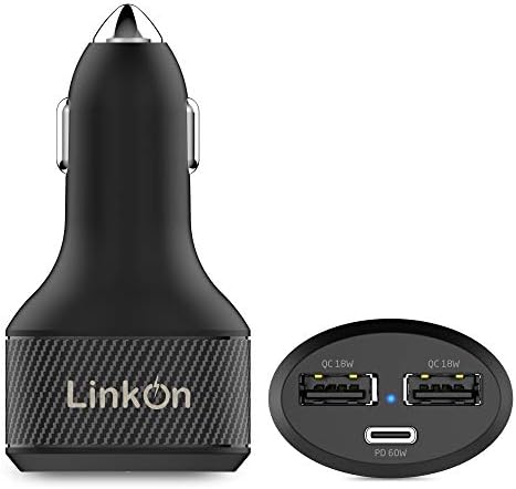 Linkon 84W USB C CAR CURGER sa 60W PD3.0 i 18W QC3.0 Portovi kompatibilni s MacBook Dell XPS Google Chromebook Acer Asus
