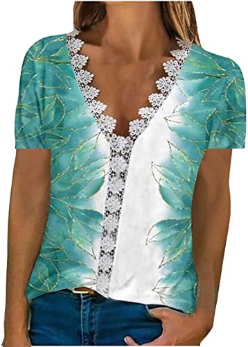 Ženski kratki rukav 2023 VNECK čipkasti pamučni cvjetni grafički salon labave fit bluze majice majice za dame sx