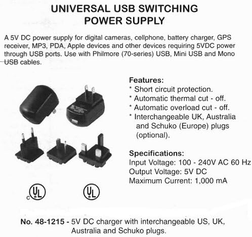 Philmore 48-1215 Univerzalno USB napajanje 100-240V AC U 5VDC 1A OUT