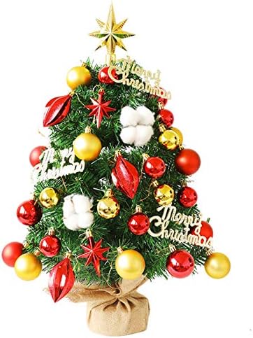 WOGQX 24 Božićno drvce s stolom s 50 LED svjetla, zlatne zvijezde i svečane ukrase, za kućni dekor radne površine