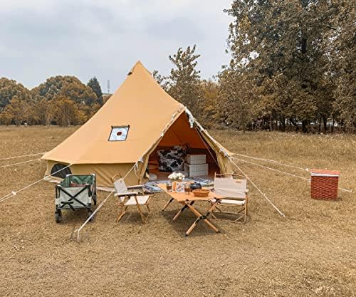 VanFond Prostrani 4 sezonski šator za zvono s vatrogasnom pećnicom Jack, Khaki s patentnim zatvaračem platno šator za obiteljski