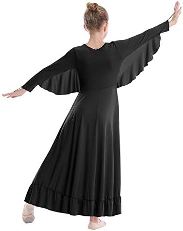 Owlfay djevojke kutno krila priase plesna haljina djeca ruffle liturgijska lirska plesna odjeća dugi rukavi bogoslužje plesna