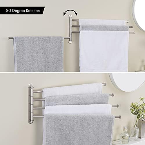 Okretna šipka za ručnike 19,5 duge duljine s 4 kraka, klizni stalak za ručnike na zidu kupaonice, držač za više ručnika,