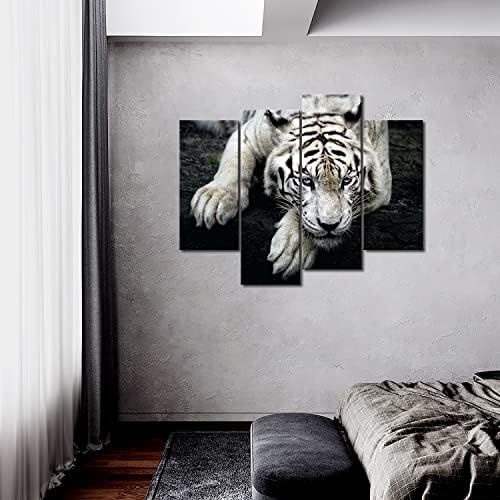 Crno -bijeli bijeli tigar leži na stijenskim umjetničkim slikama slike Print na platnu životinje Slika za kućni moderni ukras
