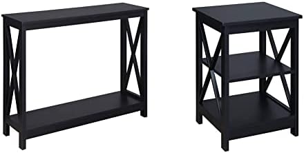Koncepti praktičnosti Konzolni stol s policama, crni i završni stol s policama, crni