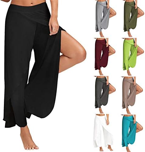 Ženske Palazzo hlače s prorezom u donjem dijelu, lepršave joga hlače, široke hlače, široke hlače za slobodno vrijeme, Joggers