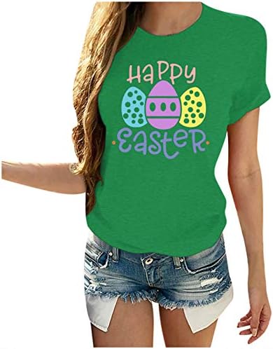 Plus veličina sretna uskrsna košulja za žene Slatka jaja tiskana grafička majica labavi ležerni okrugli vrat kratki rukavi