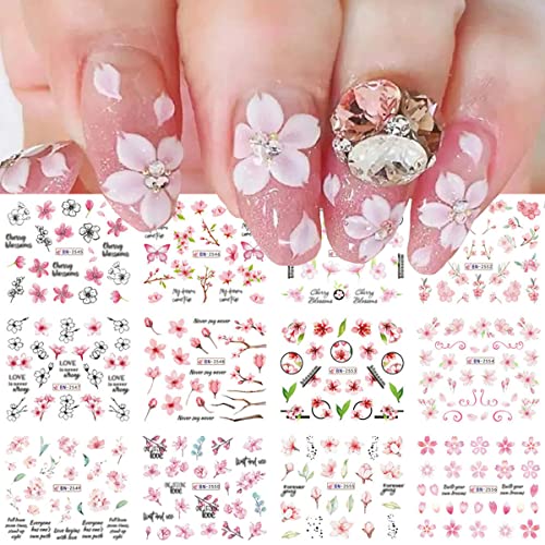 12 naljepnica za nokte od lima 3D samo-zaljepljiva naljepnica za proljeće za nokte ružičasta cvjetanja breskve cvjetni cvjetni